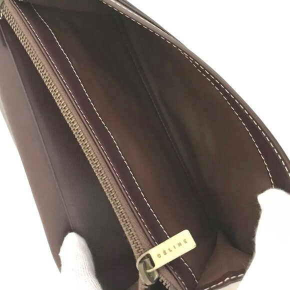 CELINE: Brown Monogram Macadam & Leather Long Bifold Wallet #1267 - Picture 7 of 8
